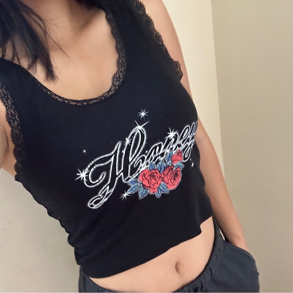 y2k urban outfitters black lace tank crop top